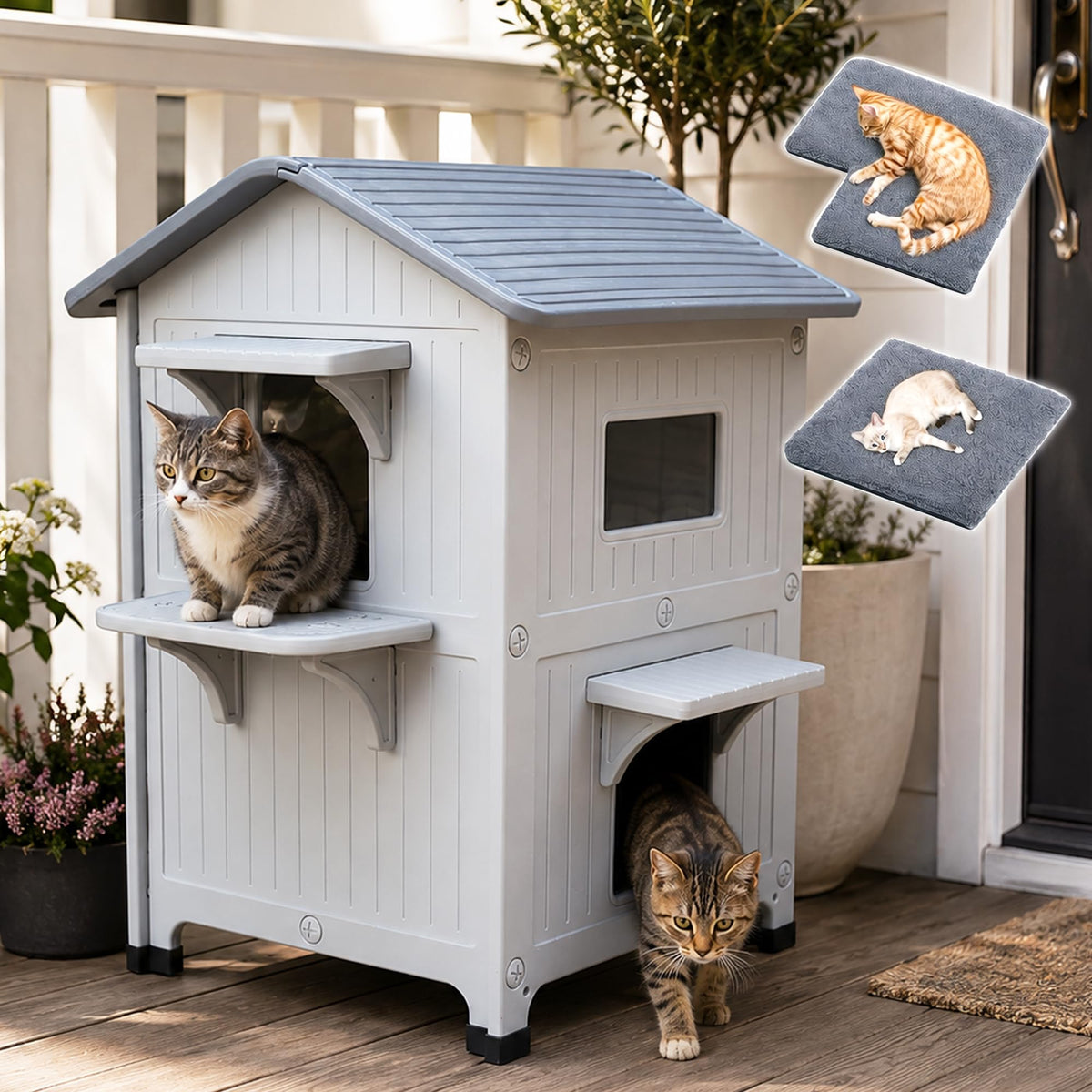 Weatherproof 2 Story Cat House with Mat O8628