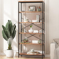 71" Tall 5 Tier Wood and Metal Bookshelf J87966