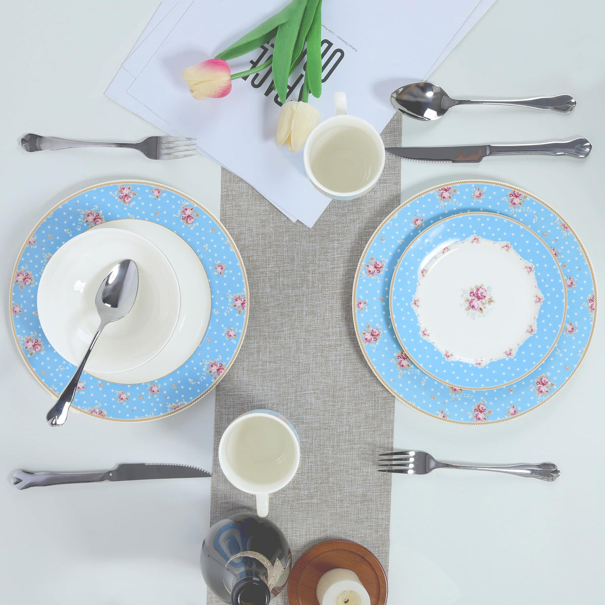 12 Piece Blue Floral Ceramic Dinnerware Set L616