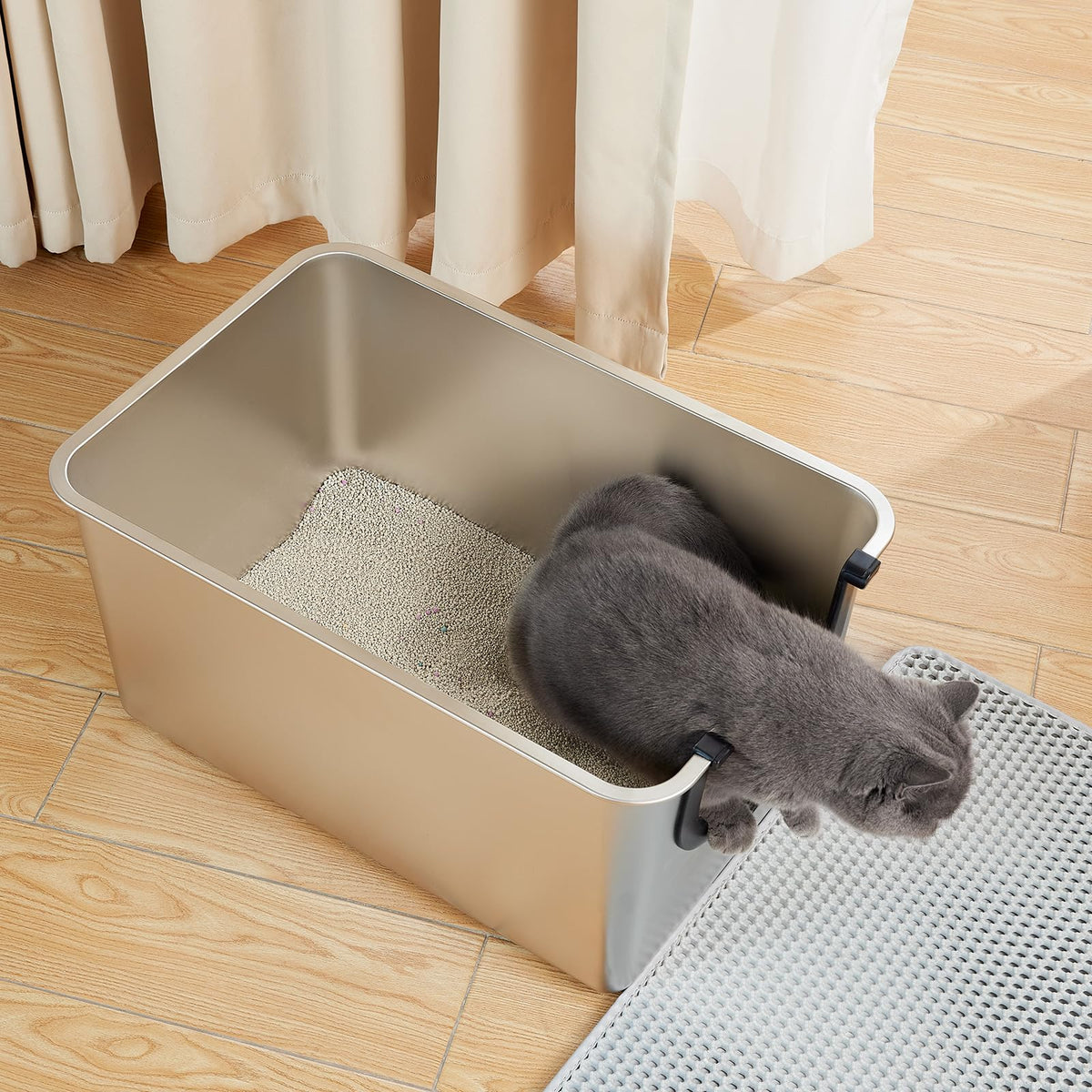 Extra Large Stainless Steel Cat Litter Box with High Sides V561677
