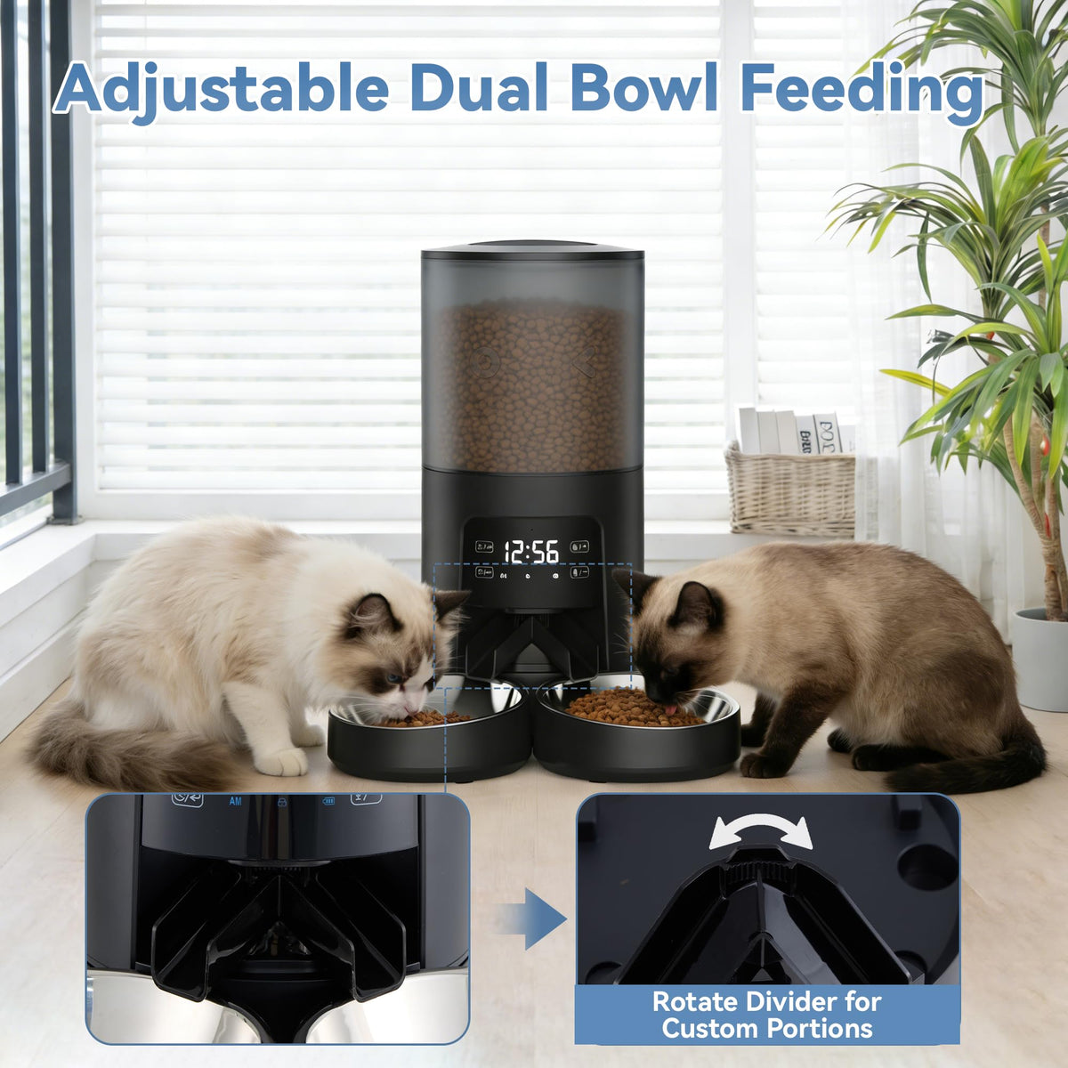 6L Automatic Cat Feeder with 2 Stainless Bowls Black E435438