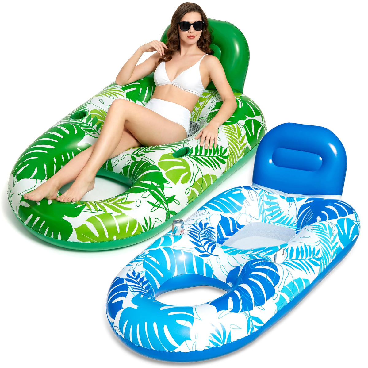 2 Pack Inflatable Pool Float Lounger with Cup Holder B175