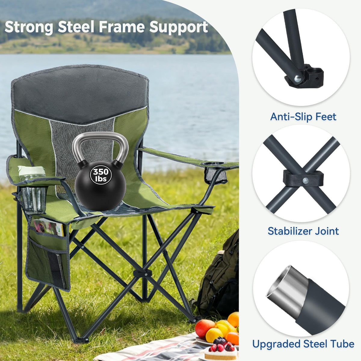 Oversized XL Camping Chair 2-Pack with Mesh Back, Green Q580262