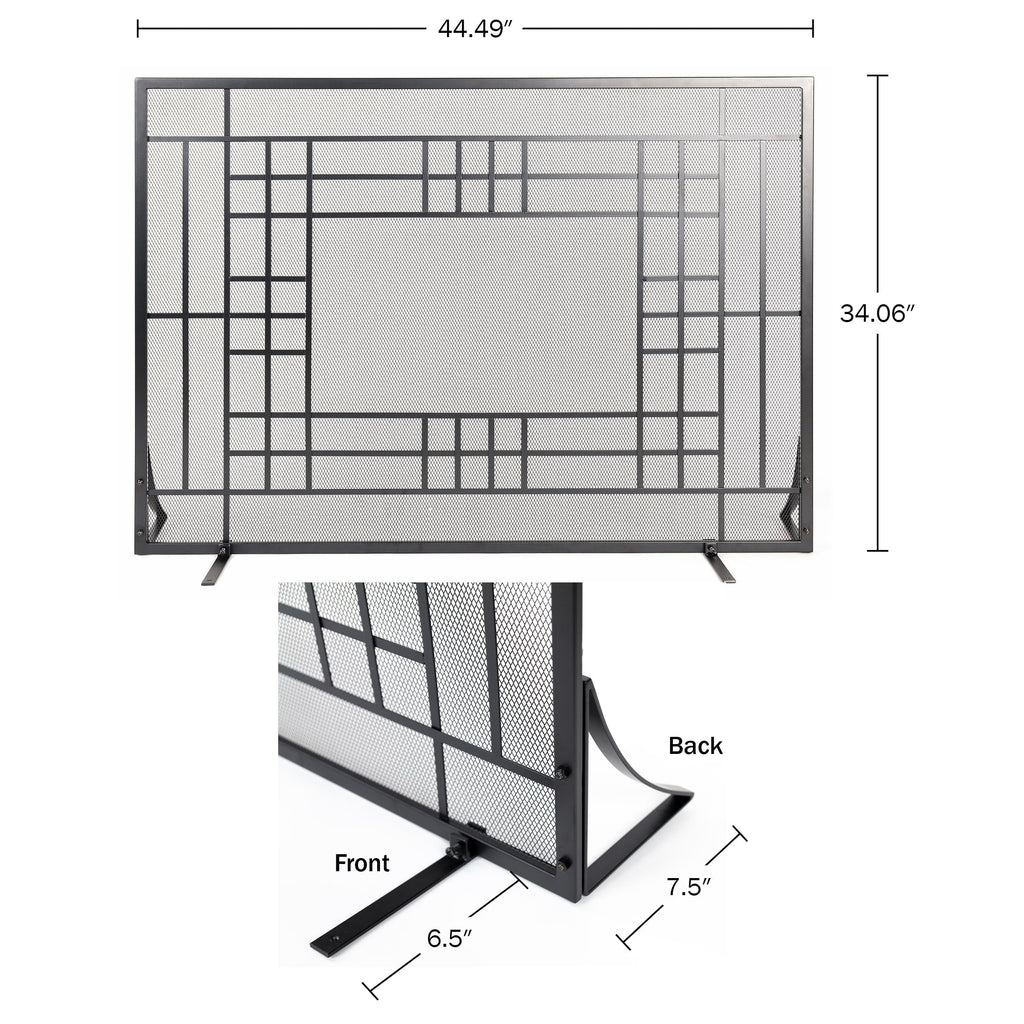 Single Panel Fireplace Screen with Mesh Spark Guard T33630