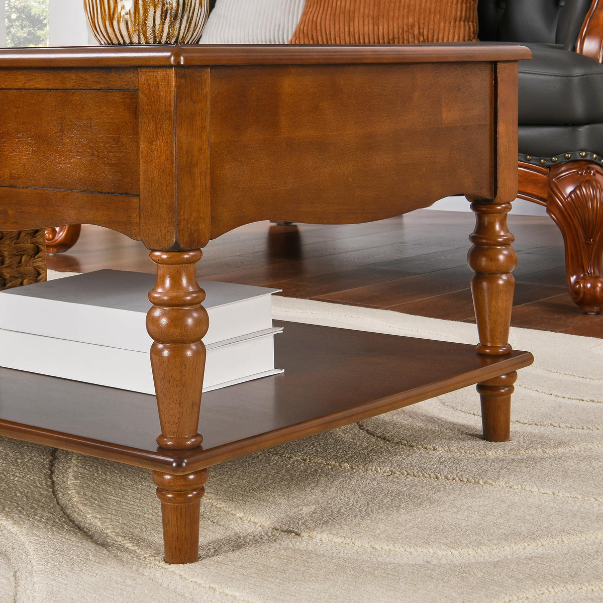 Caramel Brown Coffee Table and Two End Tables with Storage Drawer T936008