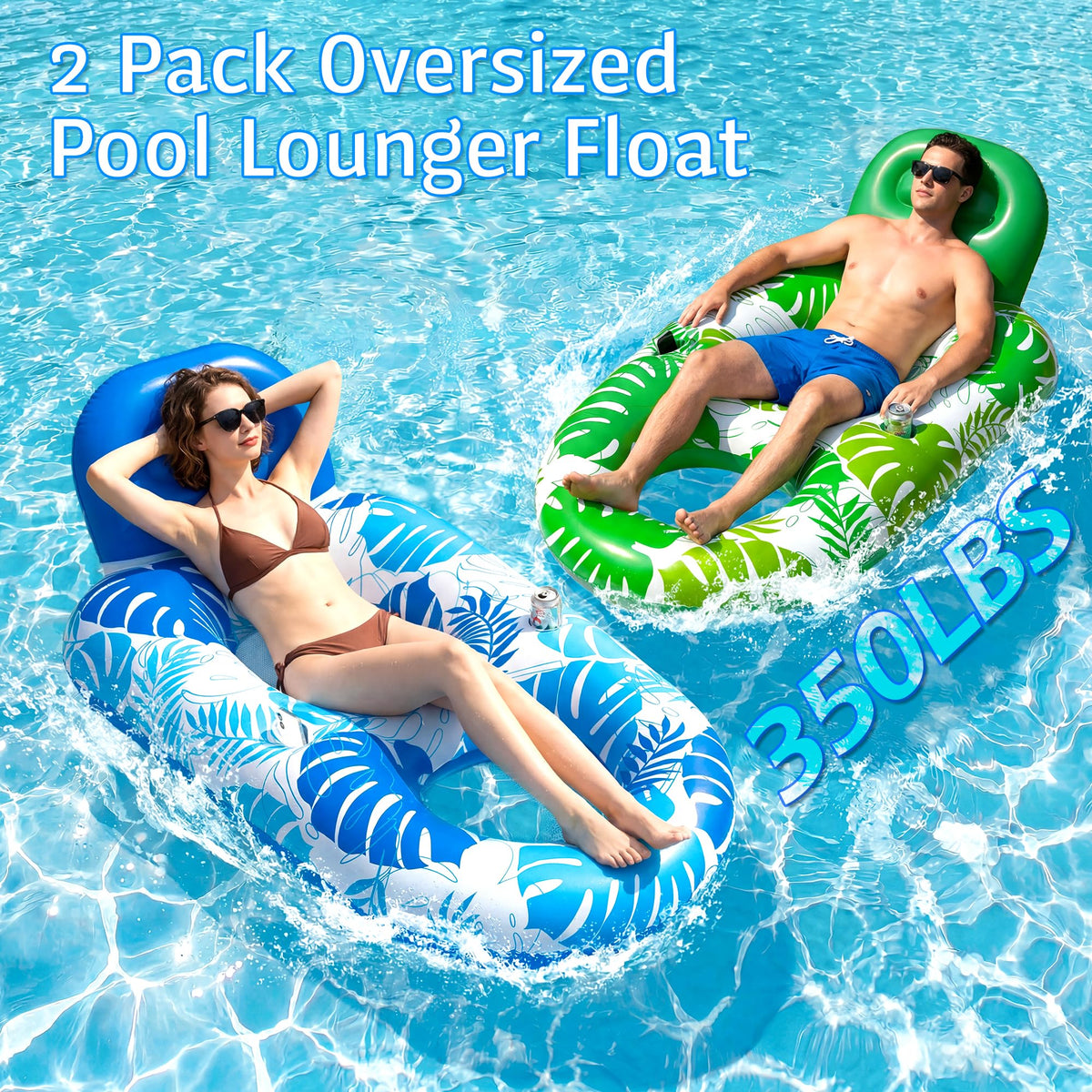 2 Pack Inflatable Pool Float Lounger with Cup Holder B175