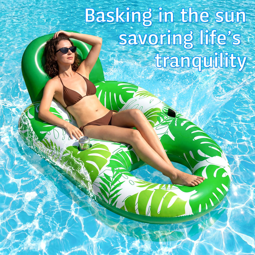 2 Pack Inflatable Pool Float Lounger with Cup Holder B175