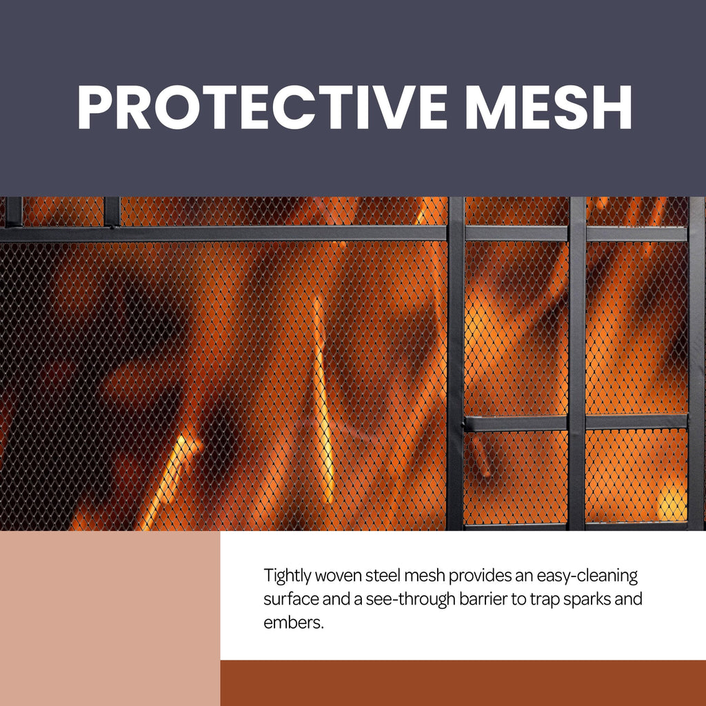 Single Panel Fireplace Screen with Mesh Spark Guard T33630