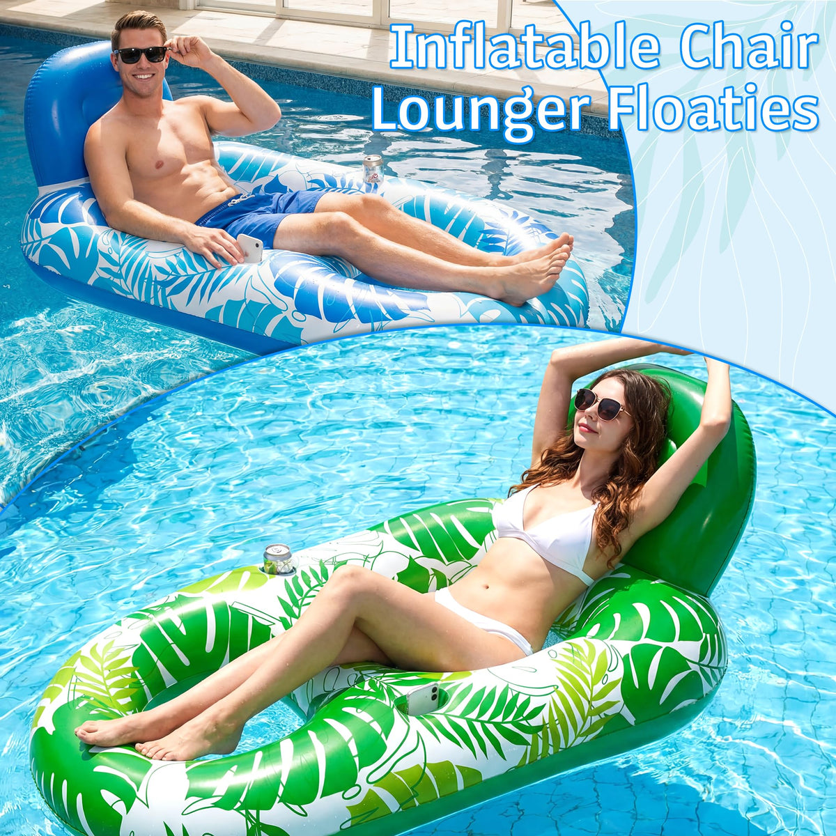 2 Pack Inflatable Pool Float Lounger with Cup Holder B175