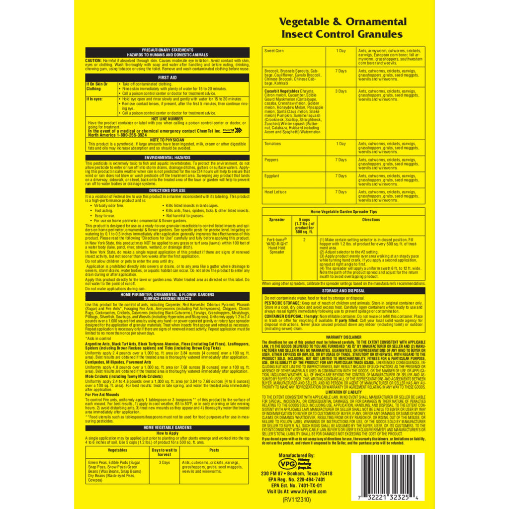 Vegetable & Ornamental Insect Control Granules 4 lbs H96107