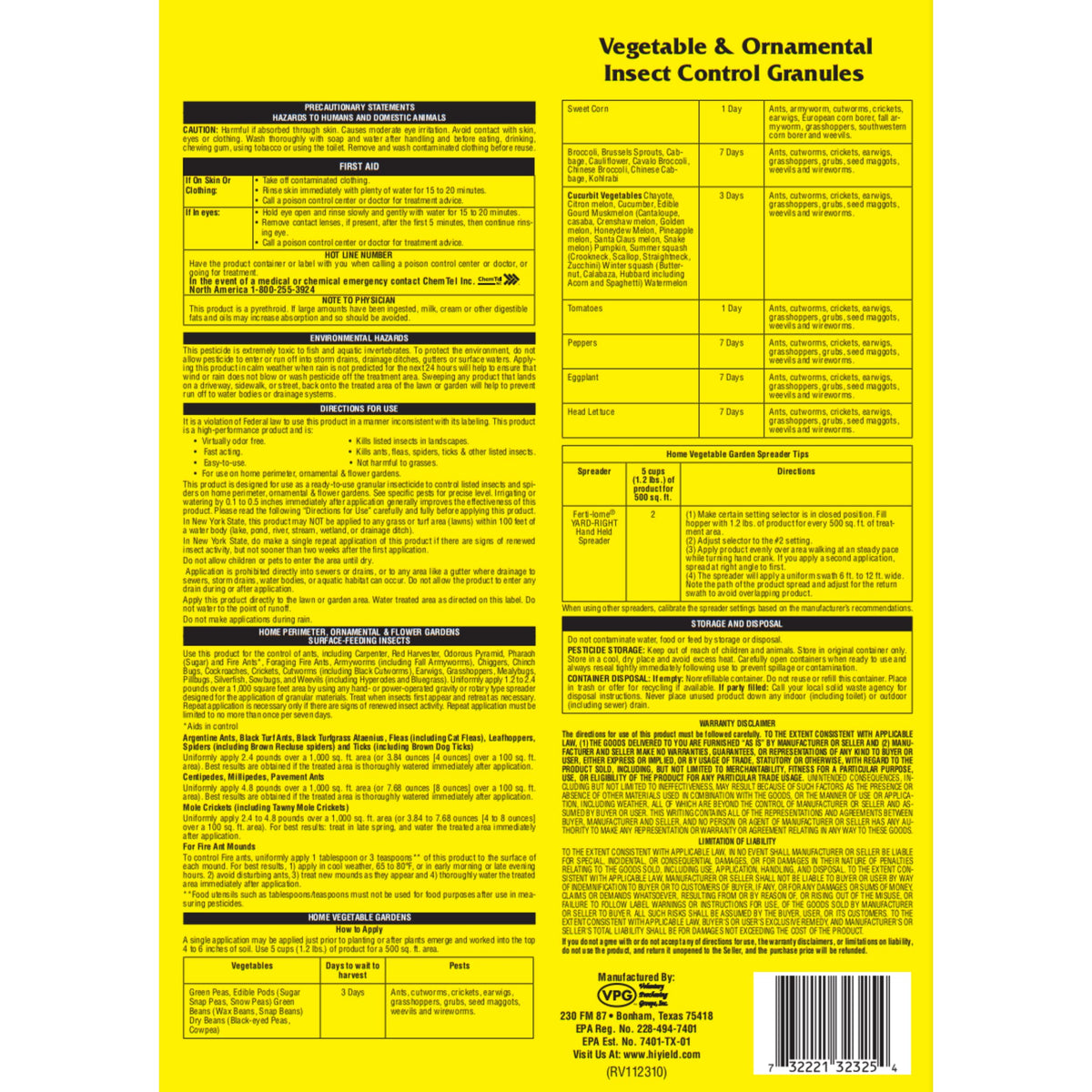 Vegetable & Ornamental Insect Control Granules 4 lbs H96107