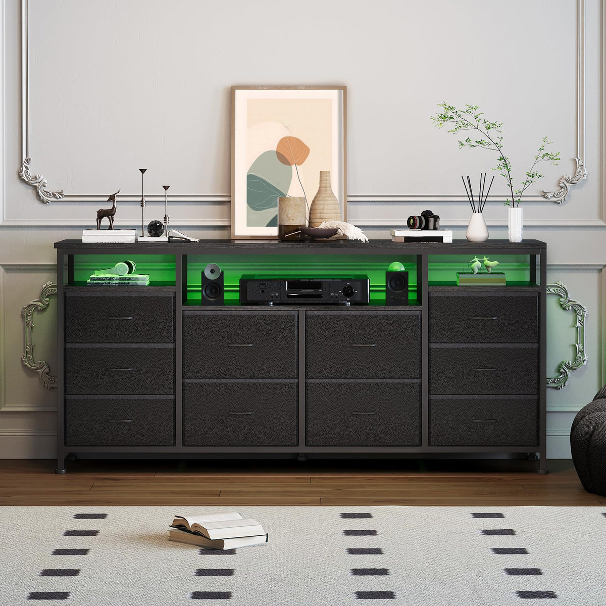 Black Fabric 10 Drawer Dresser A2927