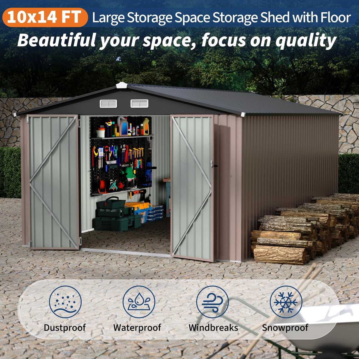 10X14 Ft Galvanized Steel Metal Storage Shed Z468507