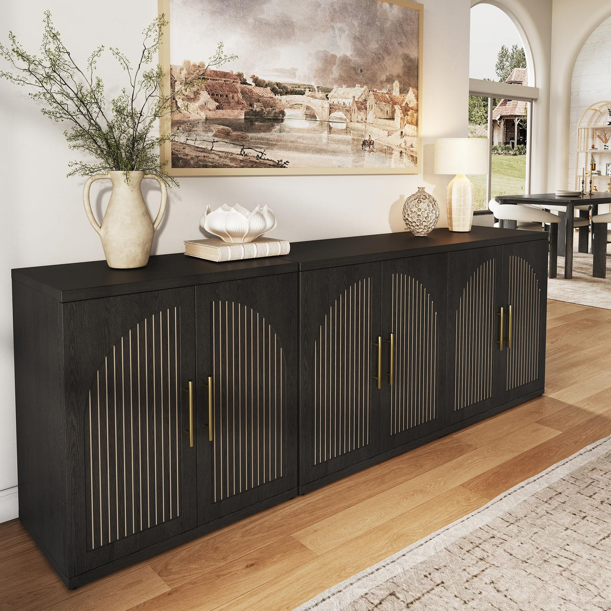 63" Black Wood Buffet Cabinet with Storage K774668