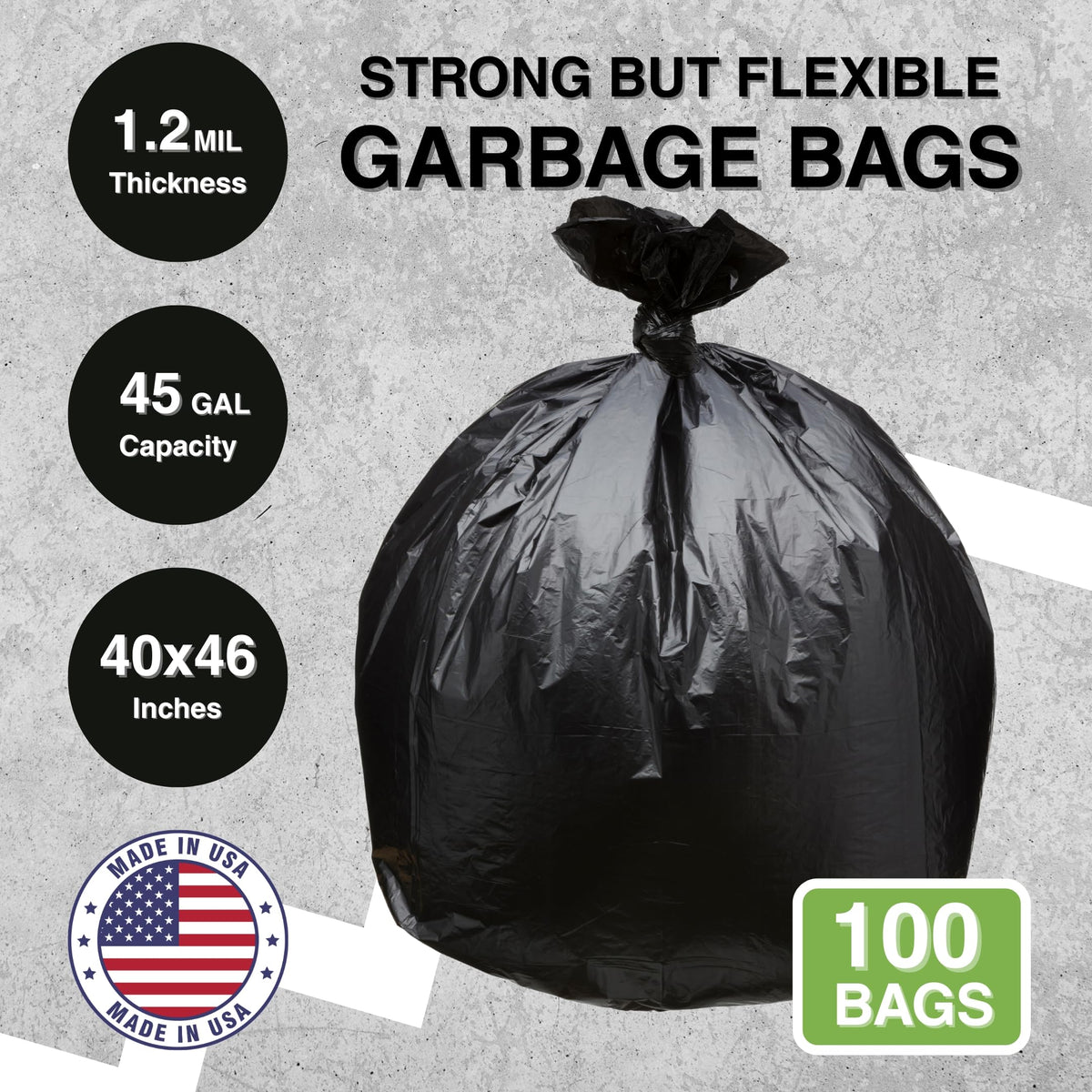 45 Gallon Black 1.2 Mil Garbage Trash Bags 100 Count C678028
