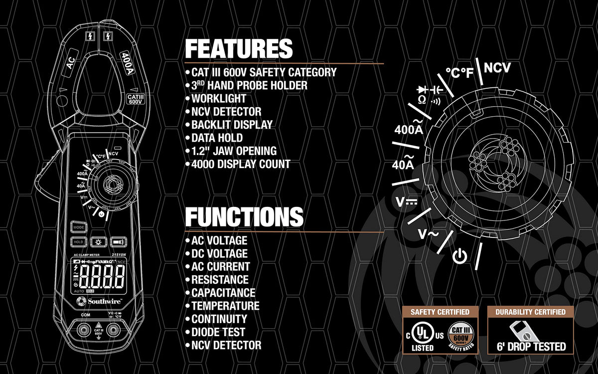 400A AC Clamp Meter with Voltage Tester F746