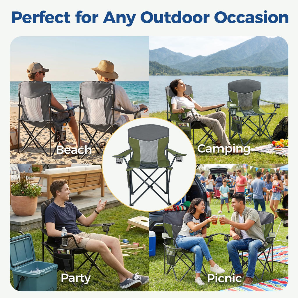 Oversized XL Camping Chair 2-Pack with Mesh Back, Green Q580262