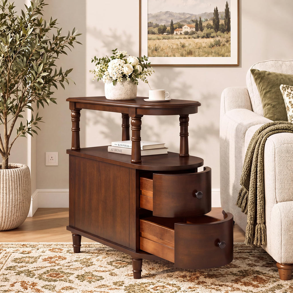 Solid Wood End Table with 2 Drawers B953