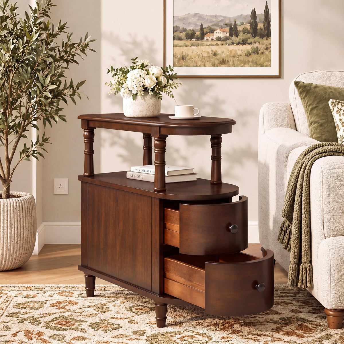 Solid Wood End Table with 2 Drawers B953