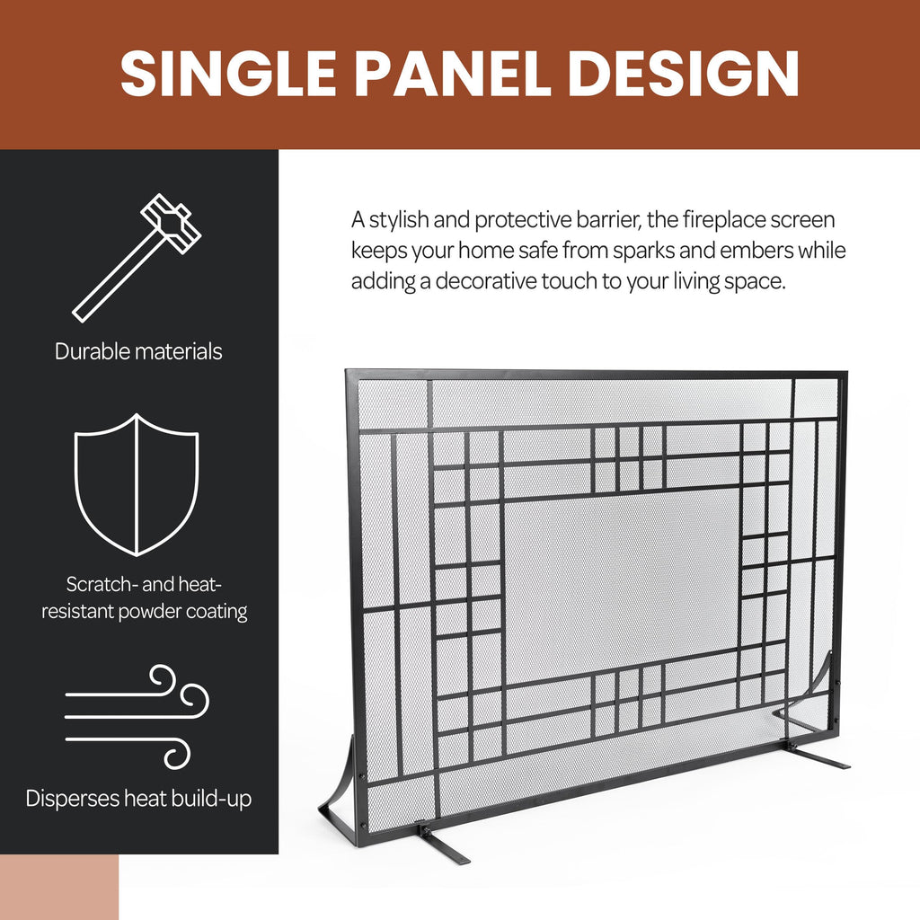 Single Panel Fireplace Screen with Mesh Spark Guard T33630