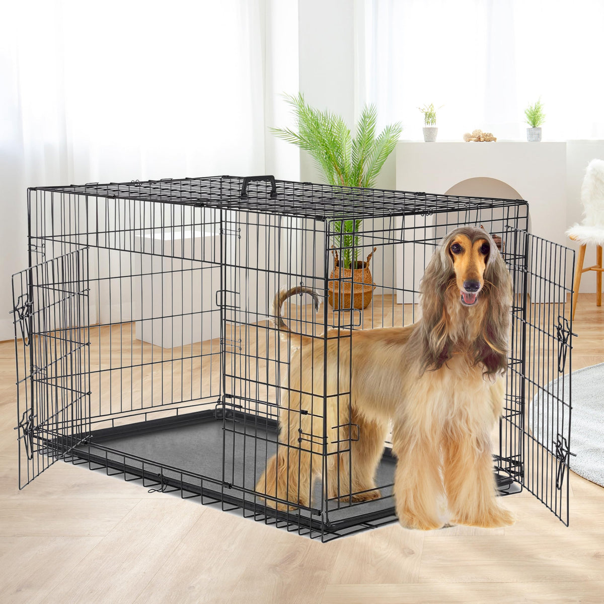 48-Inch Double Door Folding Metal Wire Dog Crate with Divider K500837